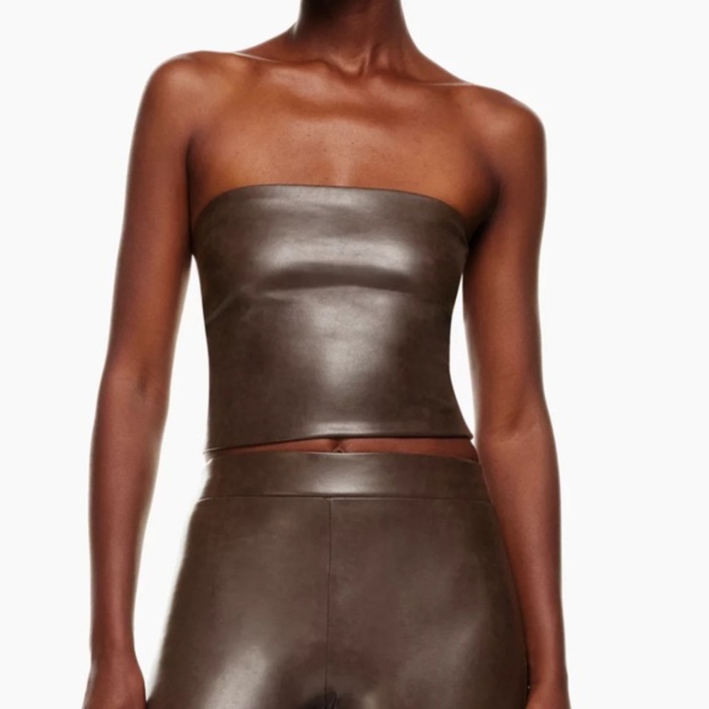 BABATON Enclave Tube Top Mocha Brown Vegan Leather Aritzia Crop